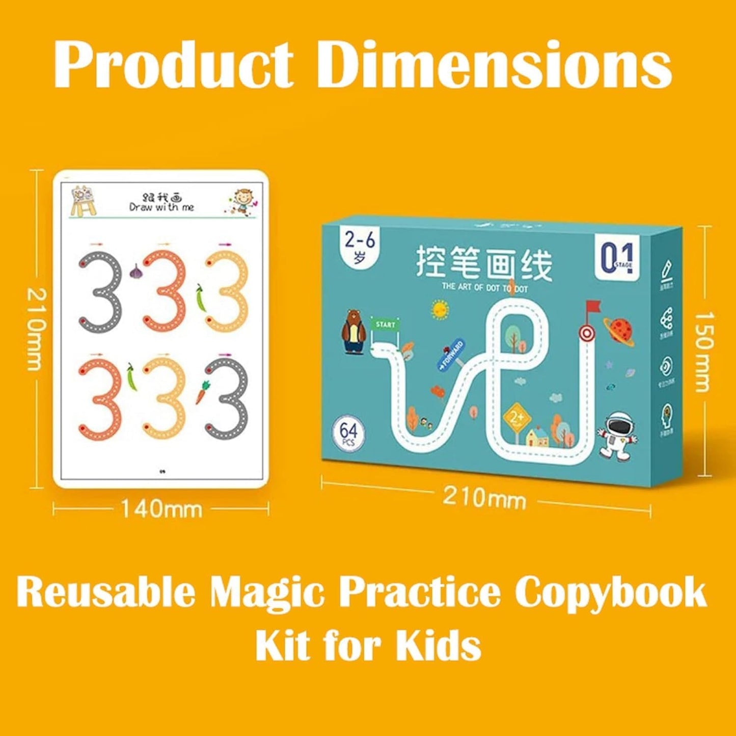 64 Pages Magical Tracing Workbook Set, Hand Writing Pen Control Training Book For Learning To Write The Alphabets & Numbers