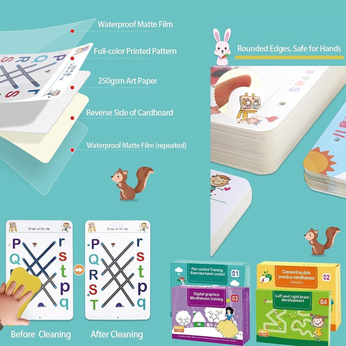 64 Pages Magical Tracing Workbook Set, Hand Writing Pen Control Training Book For Learning To Write The Alphabets & Numbers